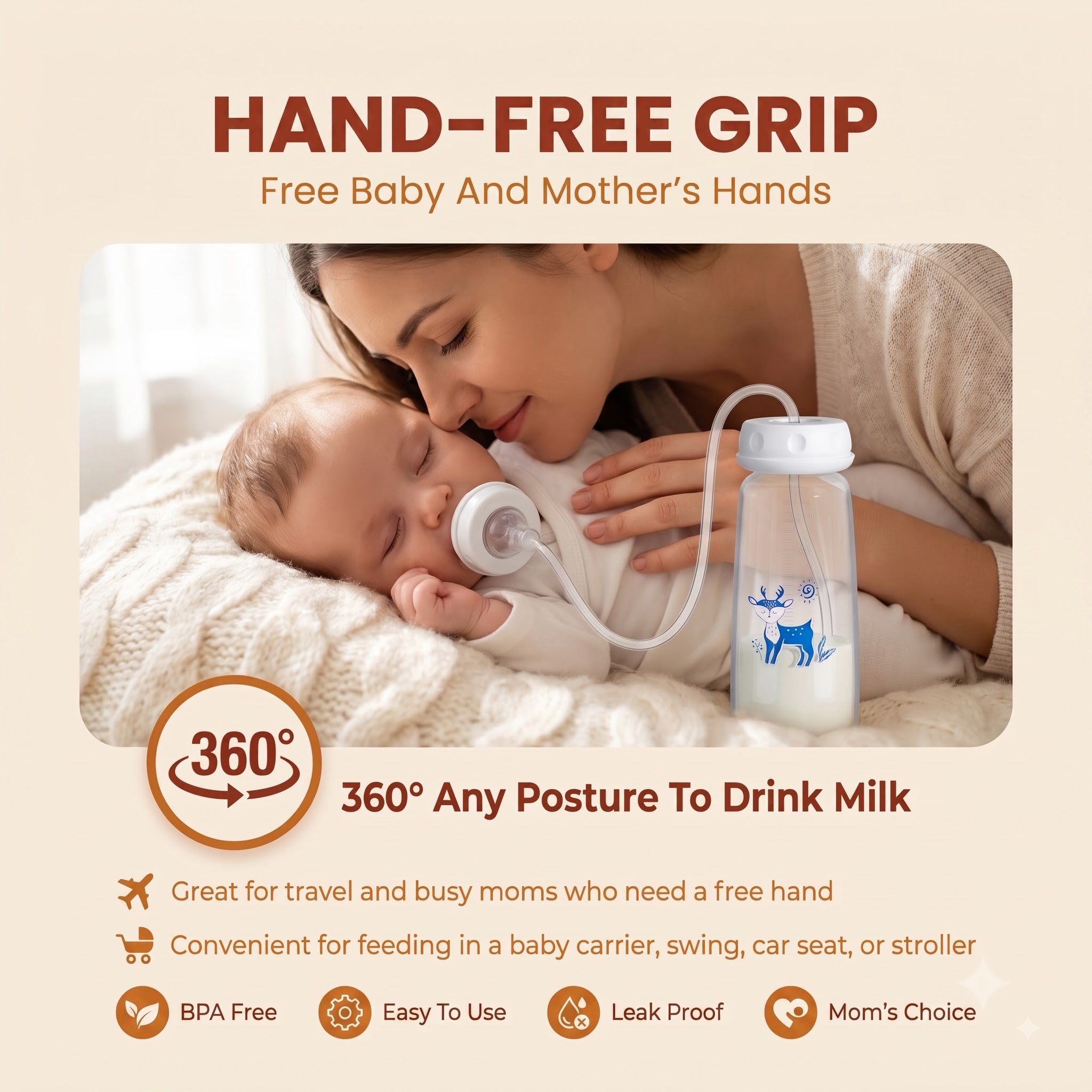 Hands-Free Baby Feeding Bottle-BPA Free,250ml