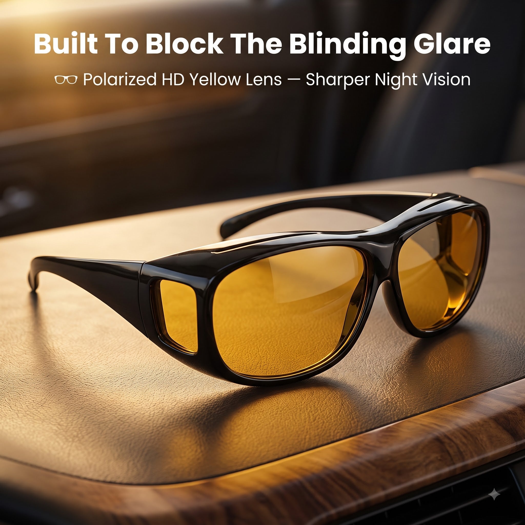 Night Driving Anti-Glare Glasses – Yellow & Black Polarized HD Vision Lens (Pack of 2)
