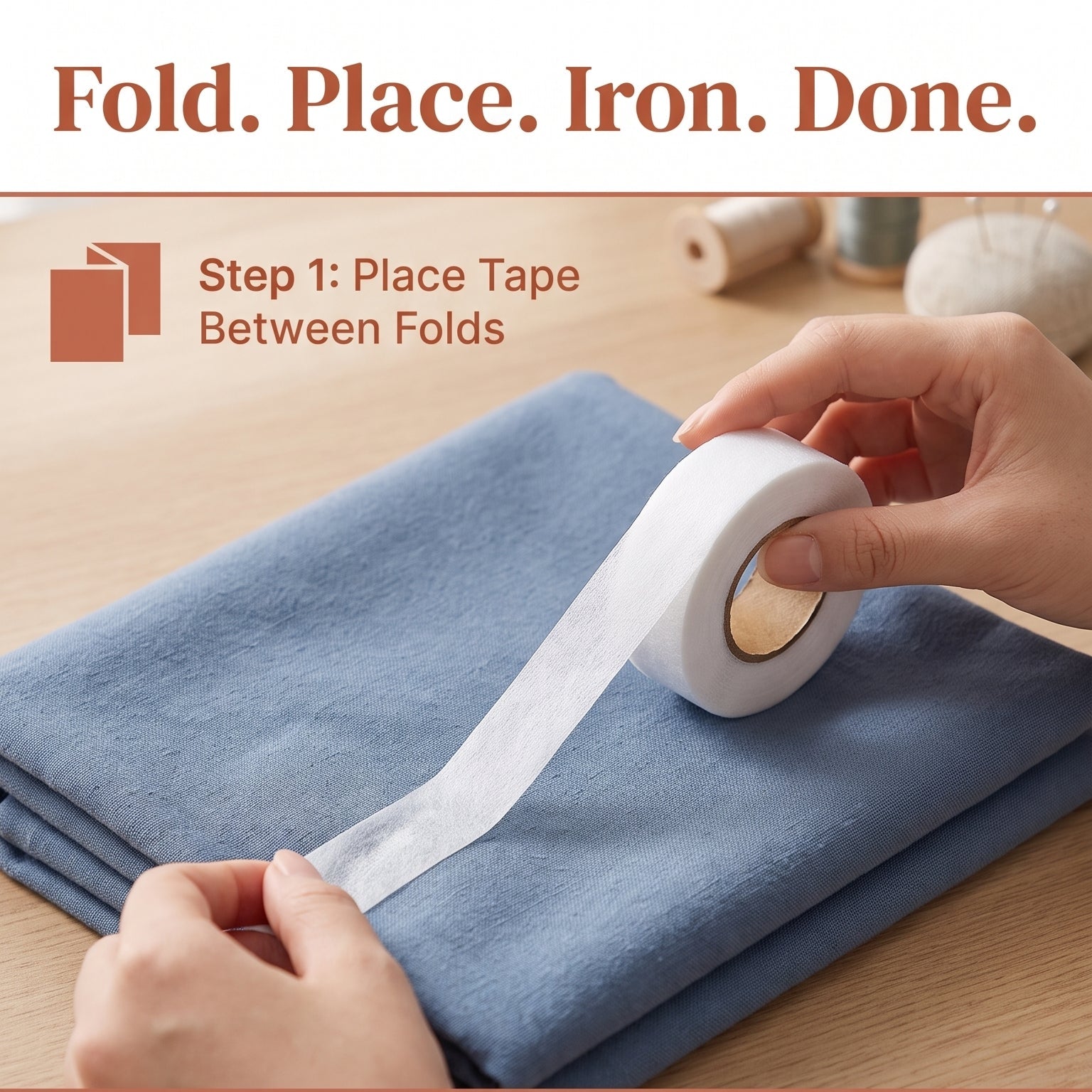 Double Sided Fabric Tape | No-Sew Iron-On Hem Tape – 100 Yds