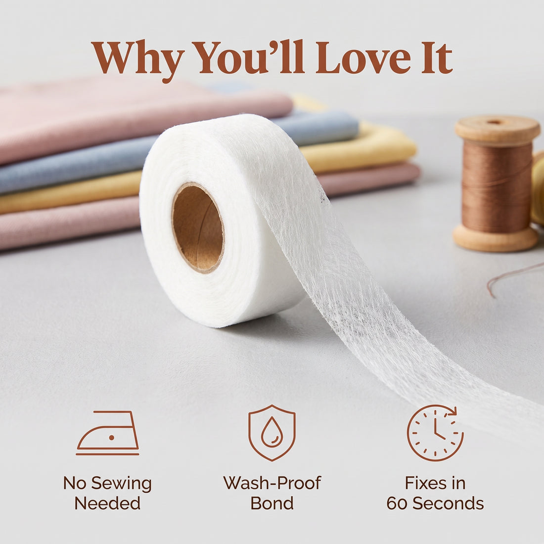 Double Sided Fabric Tape | No-Sew Iron-On Hem Tape – 100 Yds