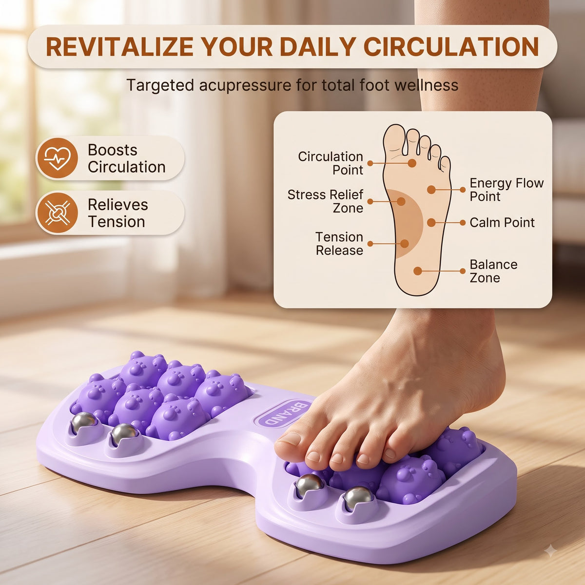 RollaFeet 12-Wheel Acupressure Foot Roller- Plantar Fasciitis & Stress Relief