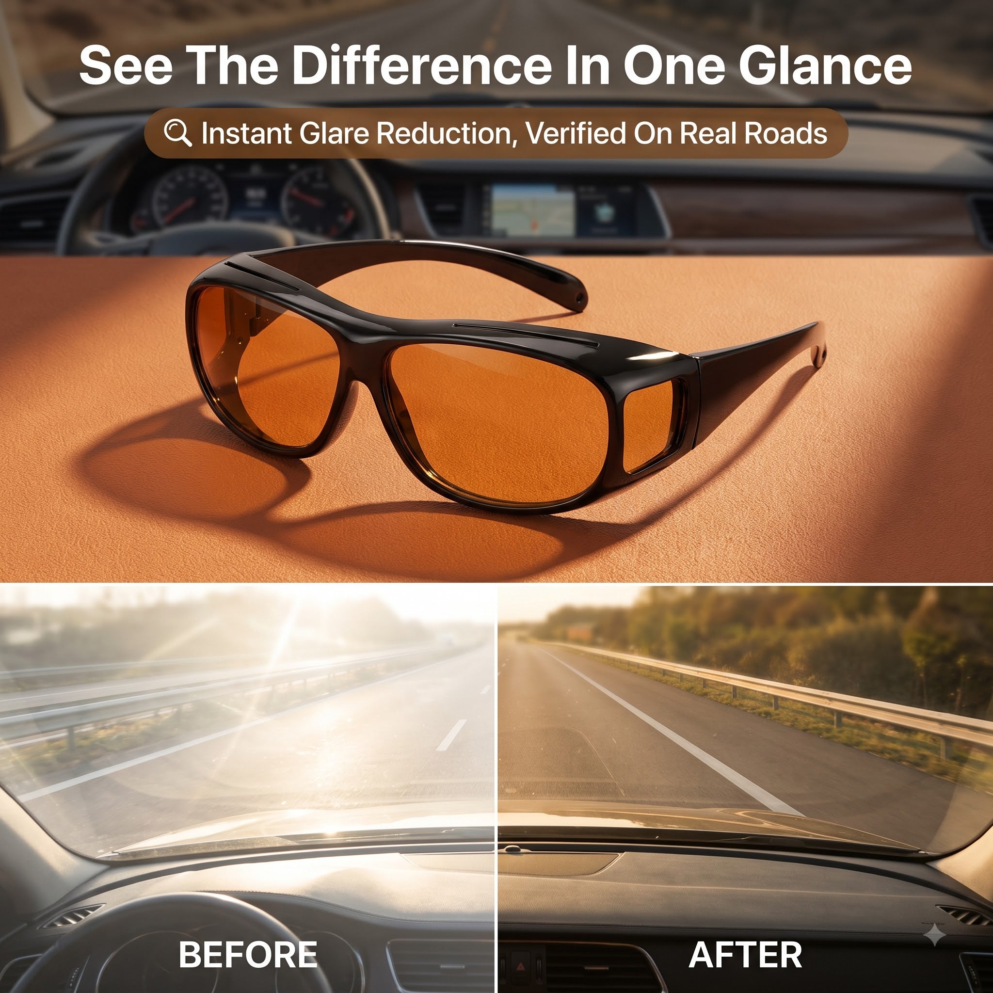 Night Driving Anti-Glare Glasses – Yellow & Black Polarized HD Vision Lens (Pack of 2)