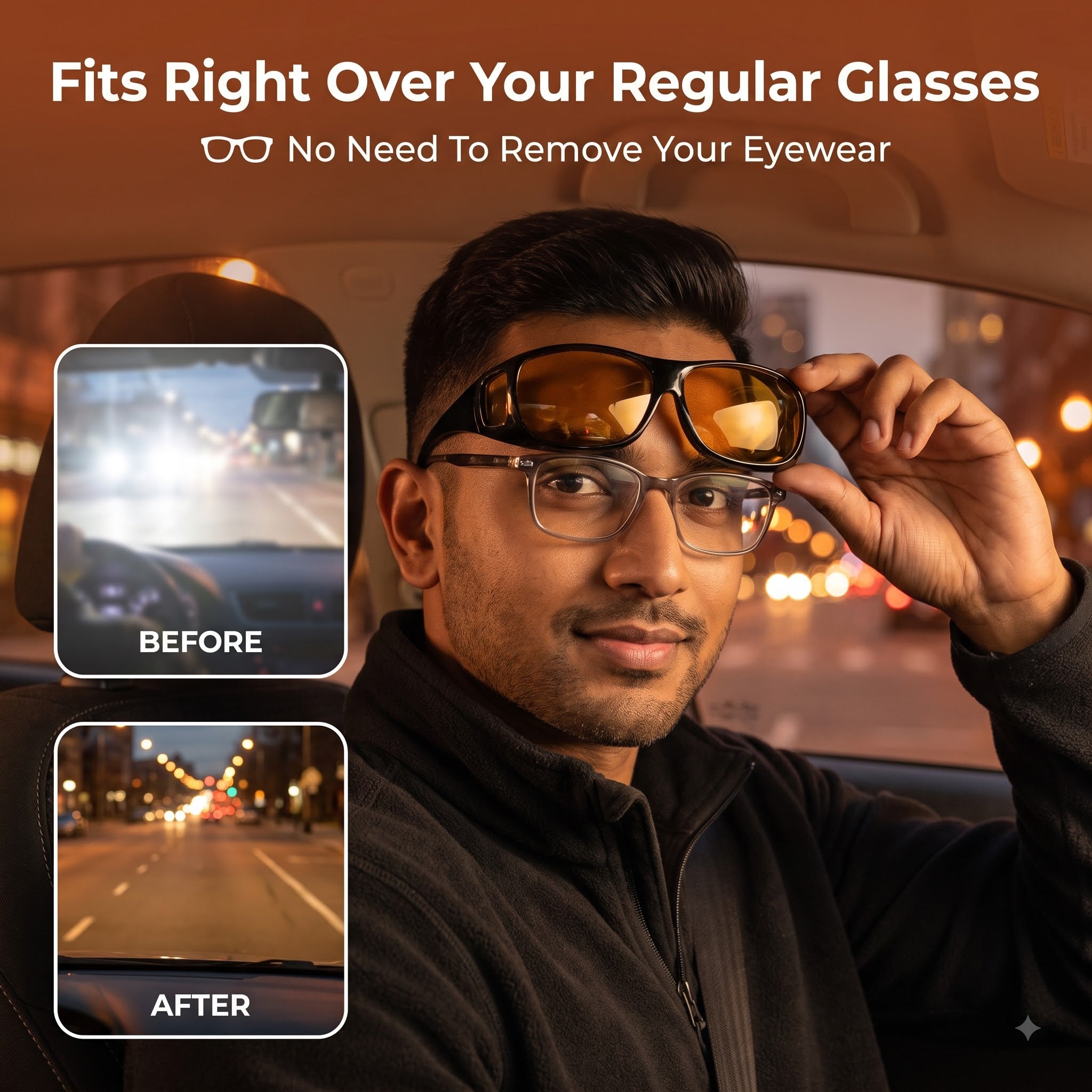 Night Driving Anti-Glare Glasses – Yellow & Black Polarized HD Vision Lens (Pack of 2)