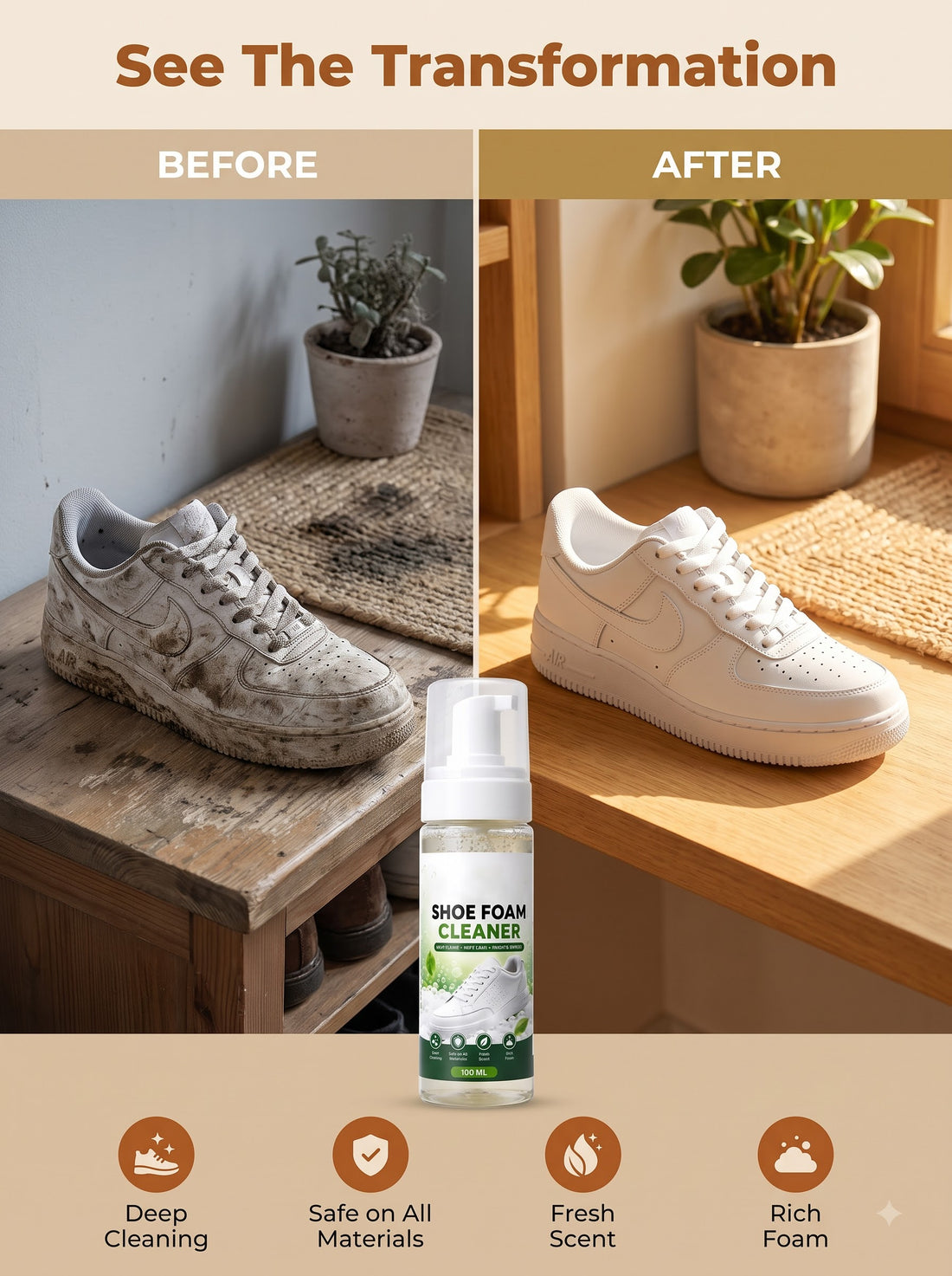 Foam Shoe Cleaner Spray – Stain & Dirt Remover Spray for All Shoes