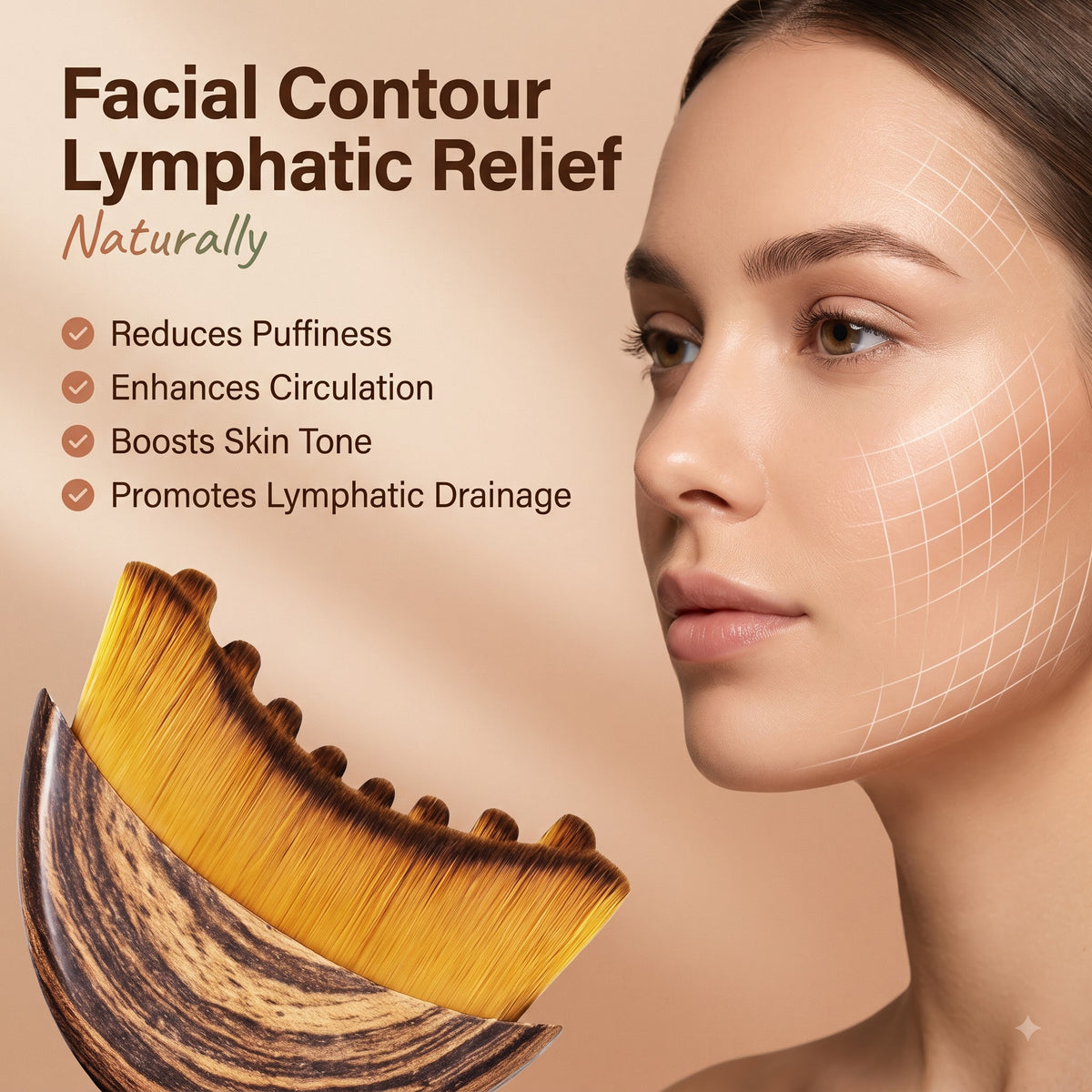 ContourLift Pro Ultra-Soft Bristle Lymphatic Face Brush  | 2-in-1 Depuff & Sculpt
