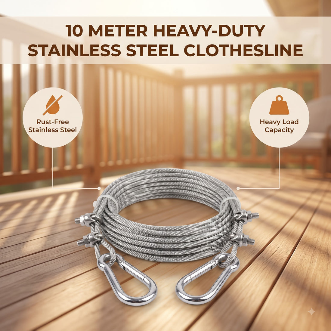 Heavy Duty Clothes Drying Rope with Hooks