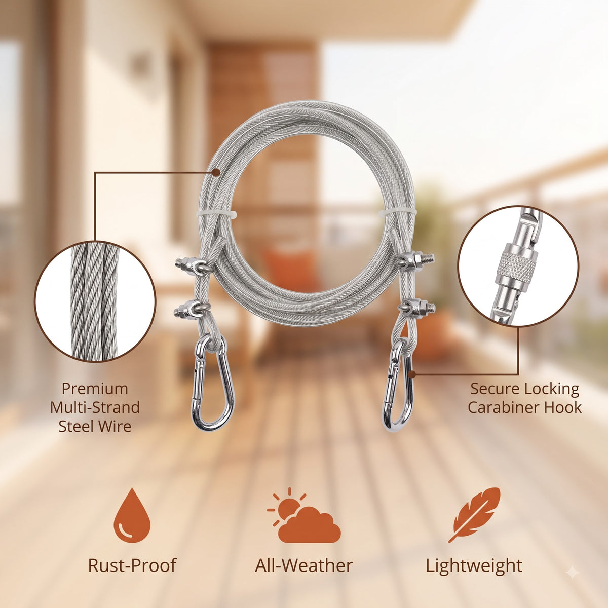Heavy Duty Clothes Drying Rope with Hooks